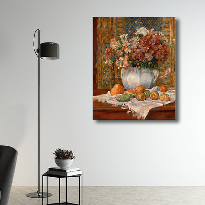 Flowers and Fruits Wall Decor in Brown Impressionism Style Canvas for Living Room Brown Clearhalo 'Arts' 'Canvas Art' 1728512