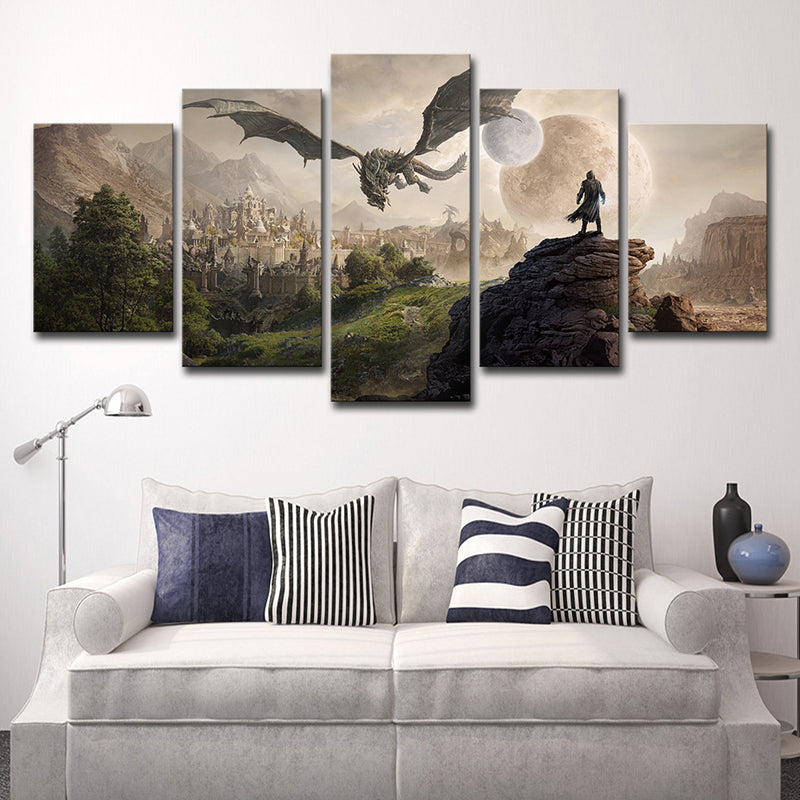 Elder Scrolls Scene Art Print Kids Style Multi-Piece Wall Decor in Brown for Bedroom Brown Clearhalo 'Art Gallery' 'Canvas Art' 'Kids' Arts' 1728519