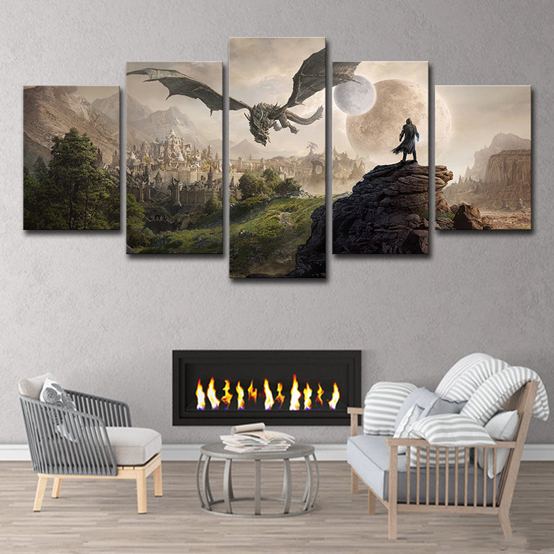 Elder Scrolls Scene Art Print Kids Style Multi-Piece Wall Decor in Brown for Bedroom Clearhalo 'Art Gallery' 'Canvas Art' 'Kids' Arts' 1728520