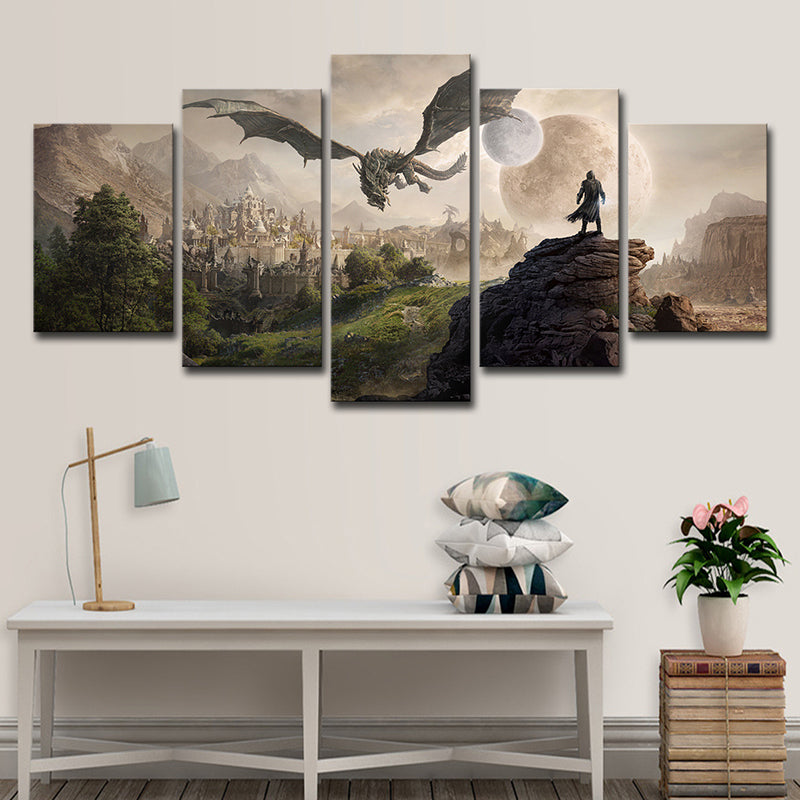 Elder Scrolls Scene Art Print Kids Style Multi-Piece Wall Decor in Brown for Bedroom Clearhalo 'Art Gallery' 'Canvas Art' 'Kids' Arts' 1728521
