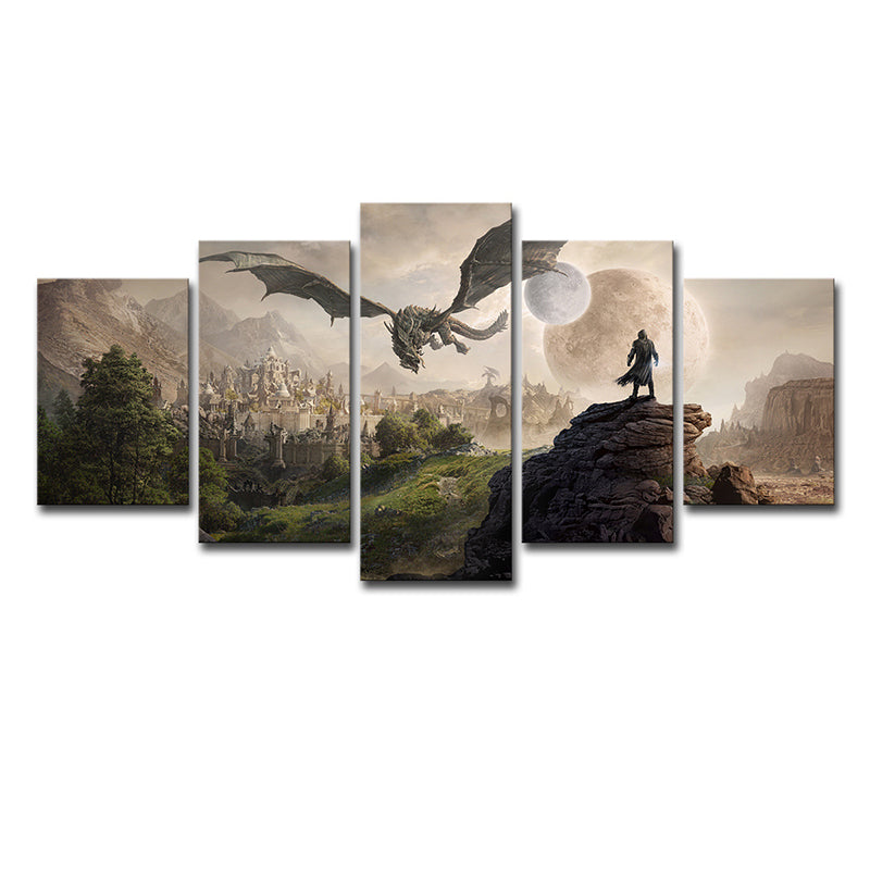 Elder Scrolls Scene Art Print Kids Style Multi-Piece Wall Decor in Brown for Bedroom Clearhalo 'Art Gallery' 'Canvas Art' 'Kids' Arts' 1728522