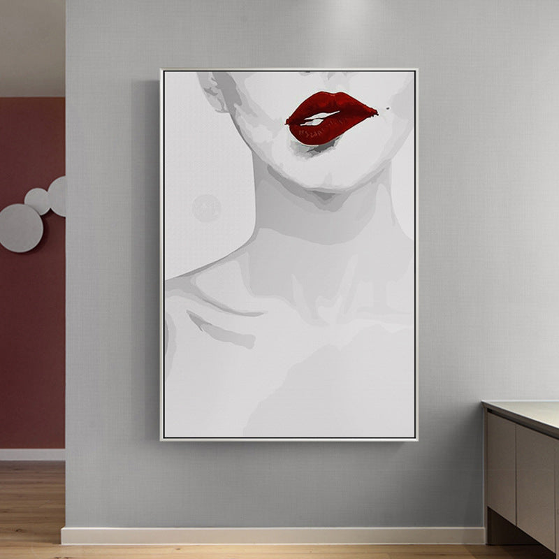 Glam -vlammende lippen patroon canvas print witte meisjes slaapkamer schilderen, meerdere maten