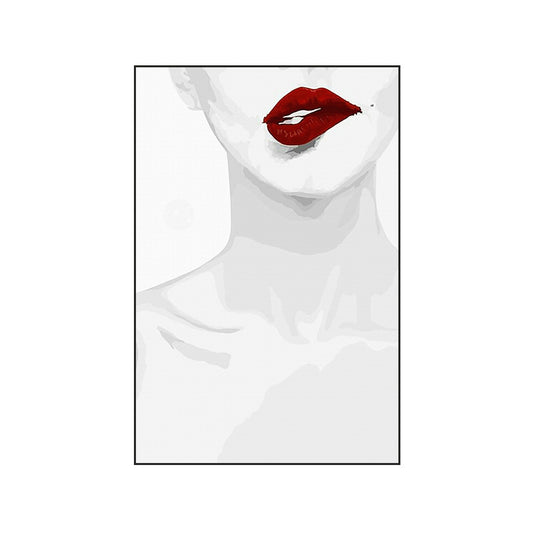 グラム炎の唇のパターンキャンバスプリント白い女の子の寝室の絵画、複数のサイズ