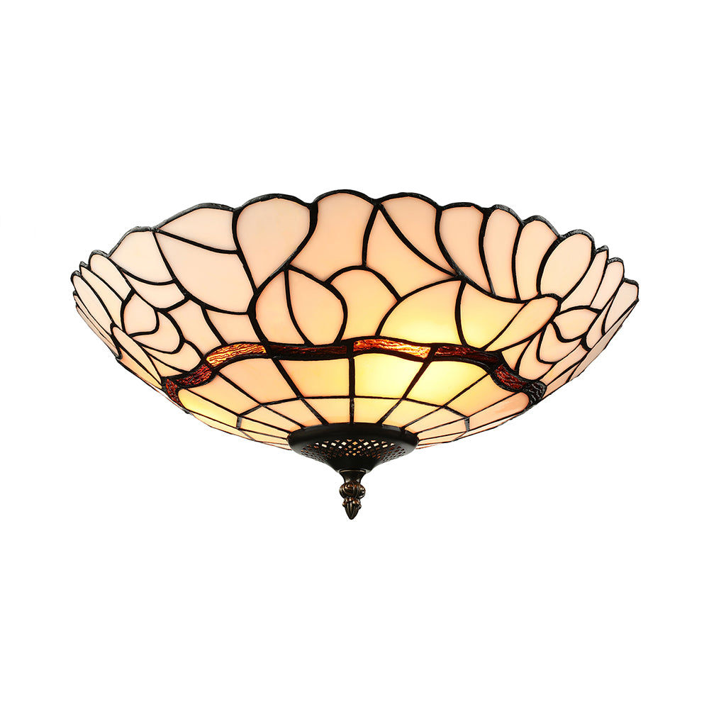 White/Beige Glass Bowl Flush Light Tiffany Style 3 Lights Flush Ceiling Light for Living Room Clearhalo 'Ceiling Lights' 'Close To Ceiling Lights' 'Close to ceiling' 'Glass shade' 'Glass' 'Pendant Lights' 'Semi-flushmount' 'Tiffany close to ceiling' 'Tiffany' Lighting' 17286