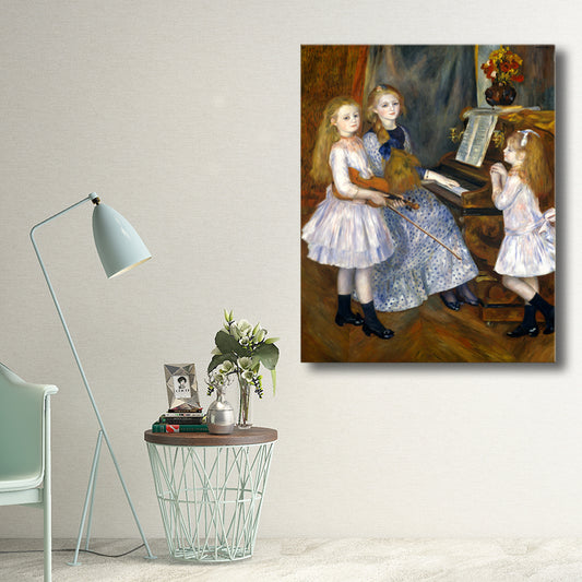 女の子と楽器音楽絵画印象派キャンバスウォールアート、複数のサイズ