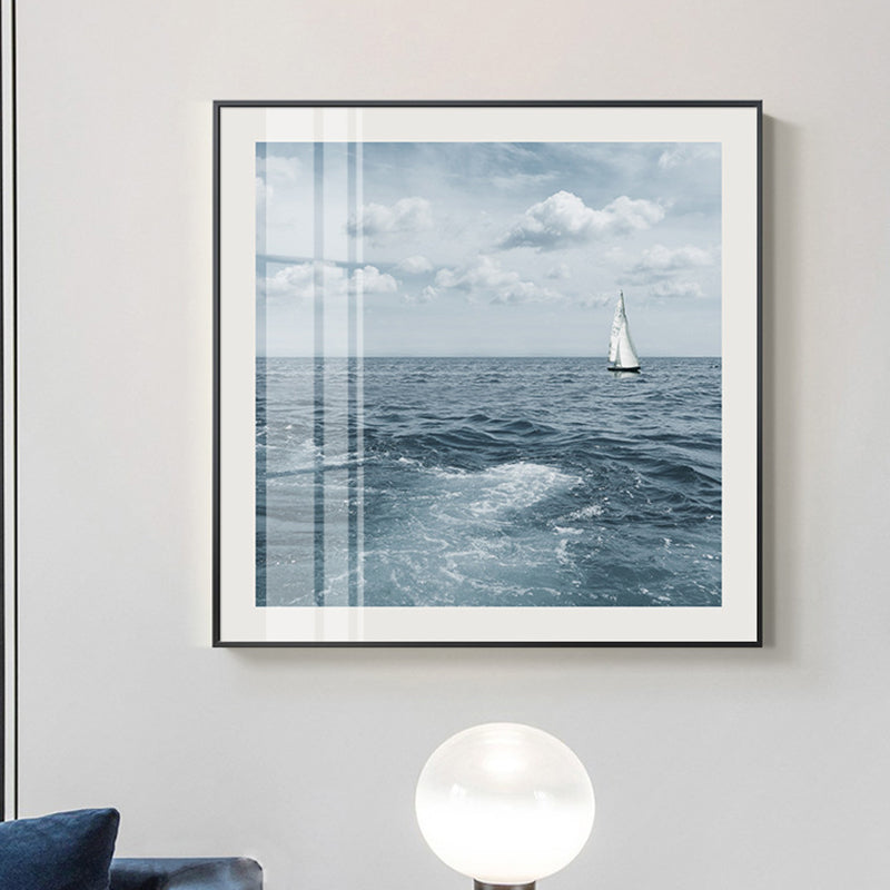 Ocean Scene Wall Decor Contemporary Style Canvas Textured Painting in Light Color Blue Clearhalo 'Art Gallery' 'Canvas Art' 'Contemporary Art Gallery' 'Modern' Arts' 1728659