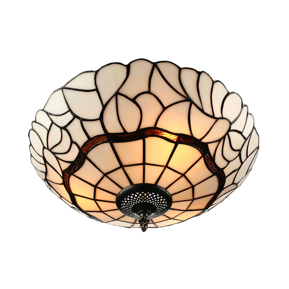 White/Beige Glass Bowl Flush Light Tiffany Style 3 Lights Flush Ceiling Light for Living Room Clearhalo 'Ceiling Lights' 'Close To Ceiling Lights' 'Close to ceiling' 'Glass shade' 'Glass' 'Pendant Lights' 'Semi-flushmount' 'Tiffany close to ceiling' 'Tiffany' Lighting' 17287