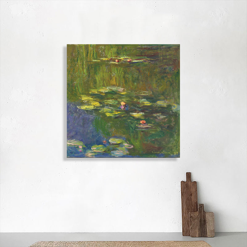 Lotus and Lotus Leaves Canvas for Dining Room in Green, Multiple Sizes Available Green Design 2 Clearhalo 'Arts' 'Canvas Art' 1728708