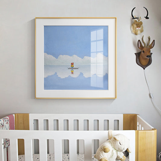 Illustration Painting Kids Style Canvas Cartoon Character in Soft Color, Multiple Sizes Blue