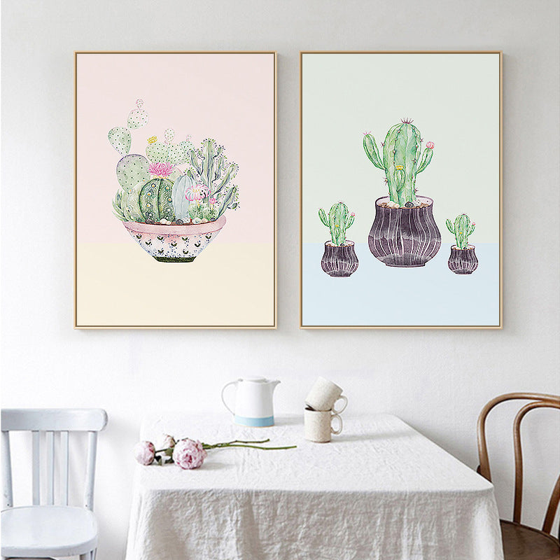 Contemporary Cactus Canvas Guest Room Wall Art Print in Pastel Color, Multiple Sizes Clearhalo 'Art Gallery' 'Canvas Art' 'Contemporary Art Gallery' 'Modern' Arts' 1728750
