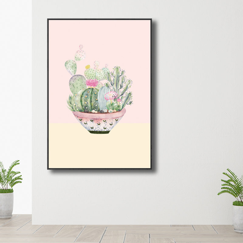 Contemporary Cactus Canvas Guest Room Wall Art Print in Pastel Color, Multiple Sizes Pink Clearhalo 'Art Gallery' 'Canvas Art' 'Contemporary Art Gallery' 'Modern' Arts' 1728751