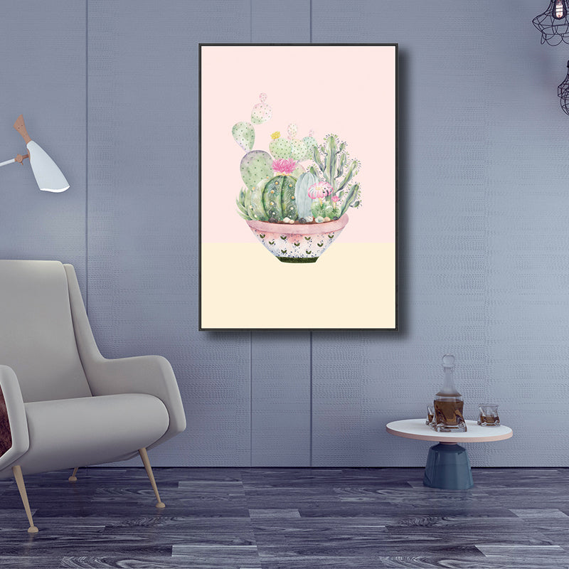 Contemporary Cactus Canvas Guest Room Wall Art Print in Pastel Color, Multiple Sizes Clearhalo 'Art Gallery' 'Canvas Art' 'Contemporary Art Gallery' 'Modern' Arts' 1728752
