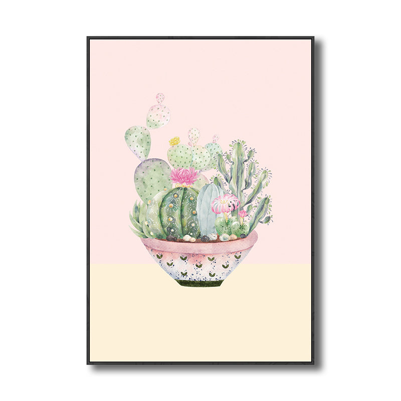 Contemporary Cactus Canvas Guest Room Wall Art Print in Pastel Color, Multiple Sizes Clearhalo 'Art Gallery' 'Canvas Art' 'Contemporary Art Gallery' 'Modern' Arts' 1728753