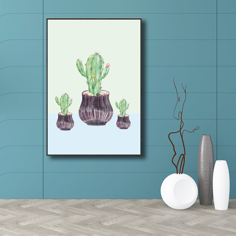 Contemporary Cactus Canvas Guest Room Wall Art Print in Pastel Color, Multiple Sizes Clearhalo 'Art Gallery' 'Canvas Art' 'Contemporary Art Gallery' 'Modern' Arts' 1728758