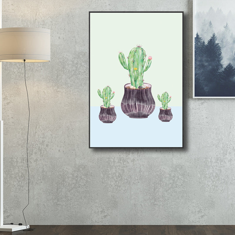 Contemporary Cactus Canvas Guest Room Wall Art Print in Pastel Color, Multiple Sizes Clearhalo 'Art Gallery' 'Canvas Art' 'Contemporary Art Gallery' 'Modern' Arts' 1728759