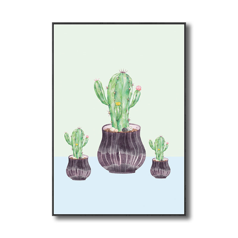 Contemporary Cactus Canvas Guest Room Wall Art Print in Pastel Color, Multiple Sizes Clearhalo 'Art Gallery' 'Canvas Art' 'Contemporary Art Gallery' 'Modern' Arts' 1728760