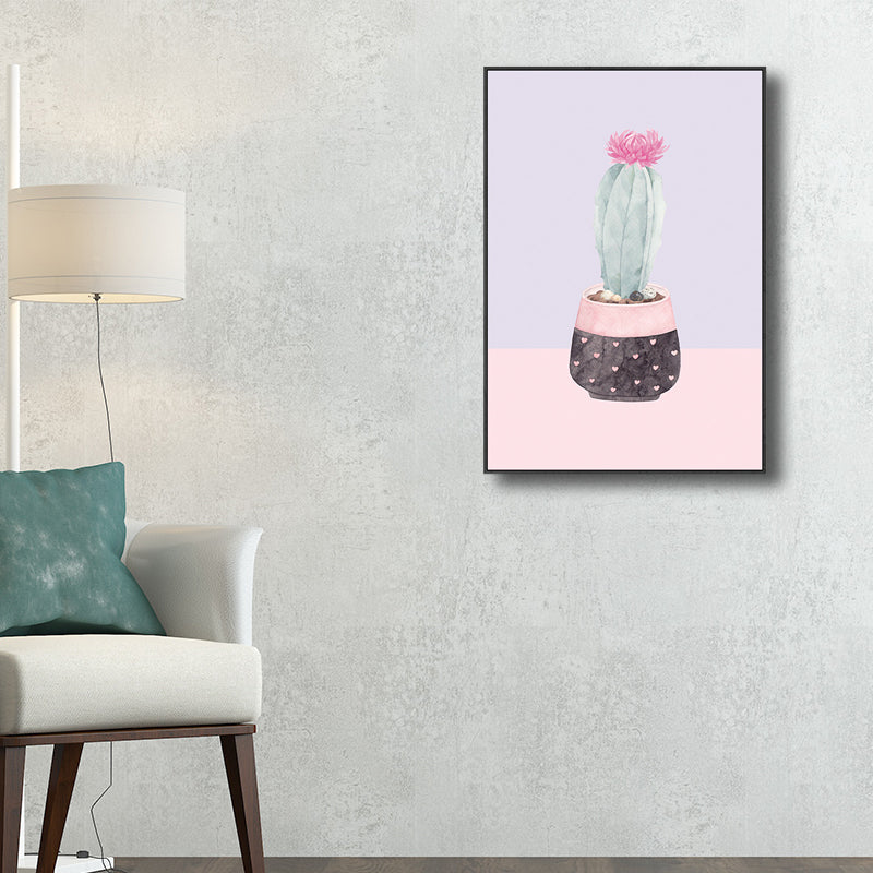 Contemporary Cactus Canvas Guest Room Wall Art Print in Pastel Color, Multiple Sizes Purple Clearhalo 'Art Gallery' 'Canvas Art' 'Contemporary Art Gallery' 'Modern' Arts' 1728761