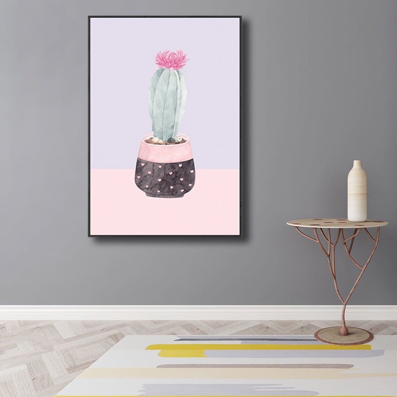 Contemporary Cactus Canvas Guest Room Wall Art Print in Pastel Color, Multiple Sizes Clearhalo 'Art Gallery' 'Canvas Art' 'Contemporary Art Gallery' 'Modern' Arts' 1728762