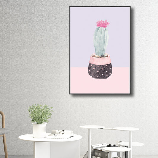 Contemporary Cactus Canvas Guest Room Wall Art Print in Pastel Color, Multiple Sizes