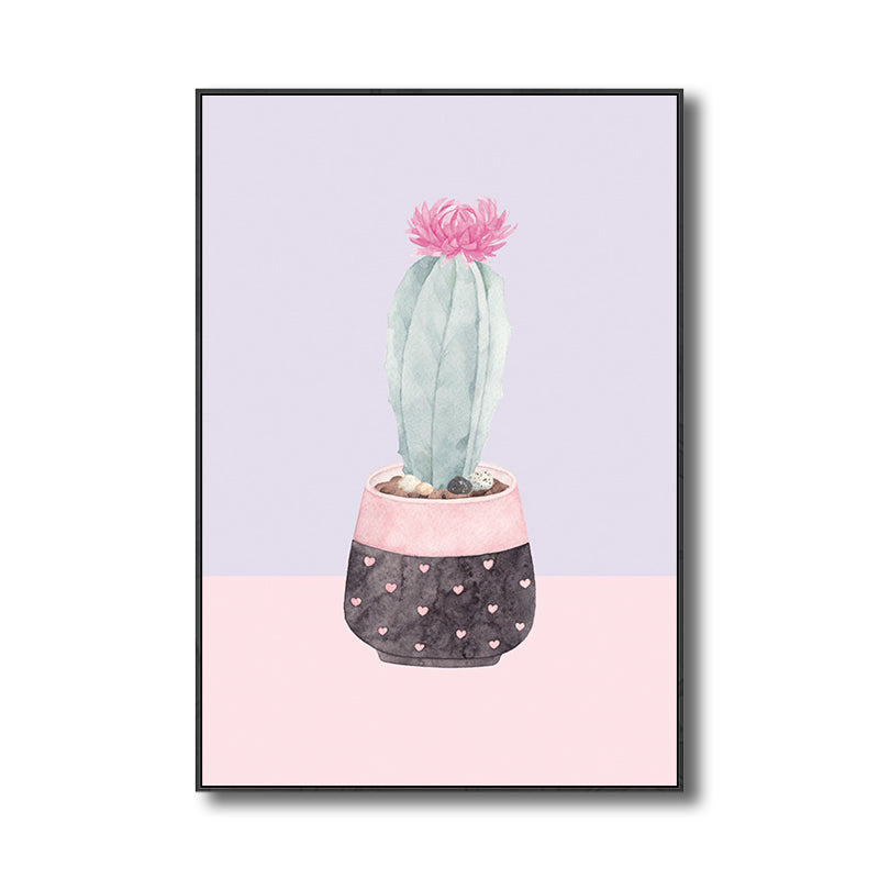 Contemporary Cactus Canvas Guest Room Wall Art Print in Pastel Color, Multiple Sizes Clearhalo 'Art Gallery' 'Canvas Art' 'Contemporary Art Gallery' 'Modern' Arts' 1728764