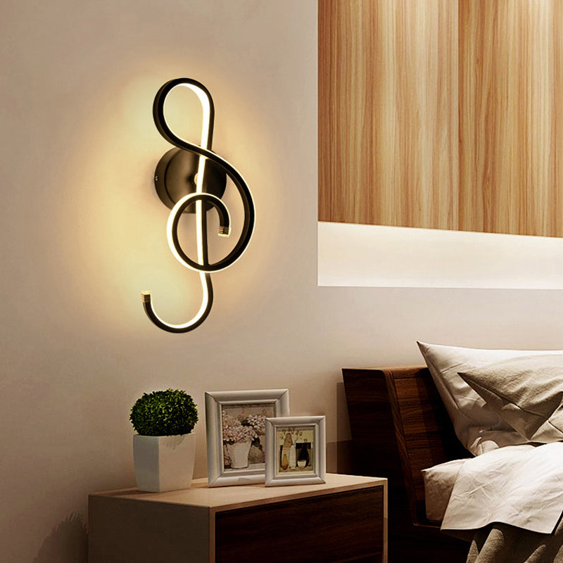 Musical Note Adult Bedroom Sconce Light Metal Modern Creative Black/White Wall Lamp Black Clearhalo 'Wall Lamps & Sconces' 'Wall Lights' Lighting' 172883
