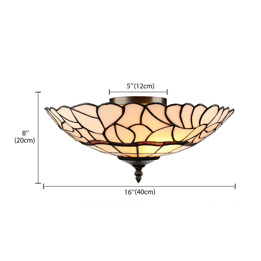 White/Beige Glass Bowl Flush Light Tiffany Style 3 Lights Flush Ceiling Light for Living Room Clearhalo 'Ceiling Lights' 'Close To Ceiling Lights' 'Close to ceiling' 'Glass shade' 'Glass' 'Pendant Lights' 'Semi-flushmount' 'Tiffany close to ceiling' 'Tiffany' Lighting' 17290