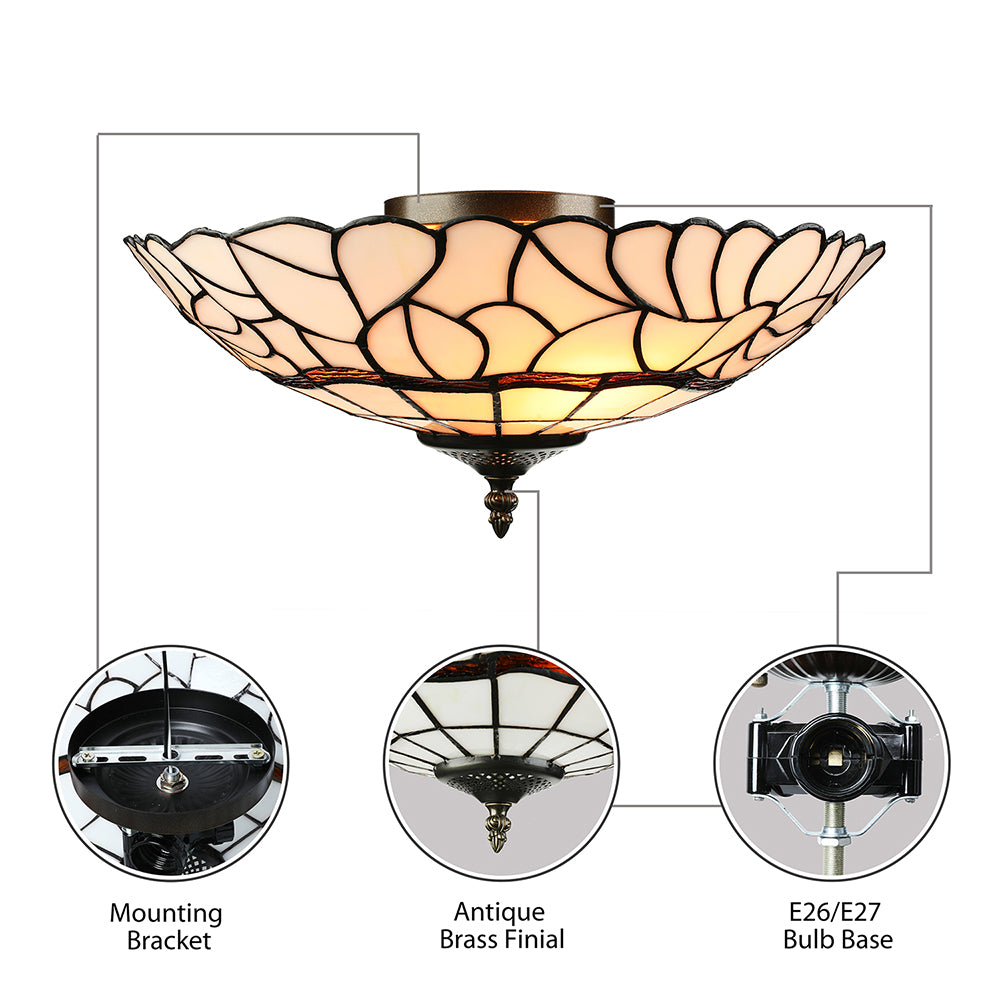 White/Beige Glass Bowl Flush Light Tiffany Style 3 Lights Flush Ceiling Light for Living Room Clearhalo 'Ceiling Lights' 'Close To Ceiling Lights' 'Close to ceiling' 'Glass shade' 'Glass' 'Pendant Lights' 'Semi-flushmount' 'Tiffany close to ceiling' 'Tiffany' Lighting' 17291