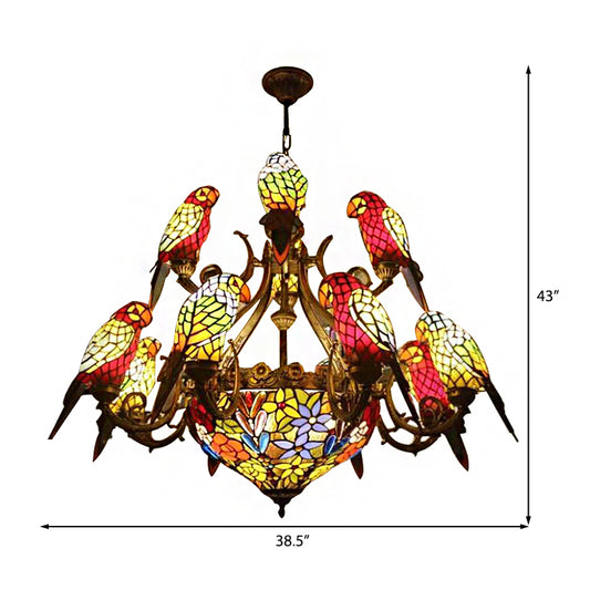 Multi Color Parrot Chandelier Lighting Lodge Style Stained Glass Hanging Pendant Light Clearhalo 'Ceiling Lights' 'Chandeliers' 'Close To Ceiling Lights' 'Industrial' 'Middle Century Chandeliers' 'Tiffany Chandeliers' 'Tiffany close to ceiling' 'Tiffany' Lighting' 172918