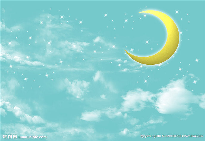 Moon and Stars Mural Decal Kid's Style Non-Woven Textured Wall Covering in Soft Color Blue Clearhalo 'Wall Decor' 'Wall Mural' 1729330