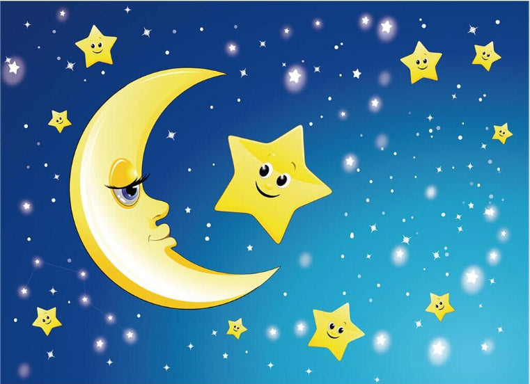 Moon and Stars Mural Decal Kid's Style Non-Woven Textured Wall Covering in Soft Color Yellow Clearhalo 'Wall Decor' 'Wall Mural' 1729332