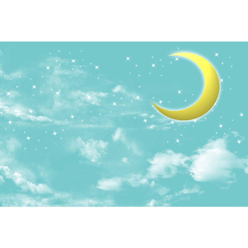 Moon and Stars Mural Decal Kid's Style Non-Woven Textured Wall Covering in Soft Color Clearhalo 'Wall Decor' 'Wall Mural' 1729337