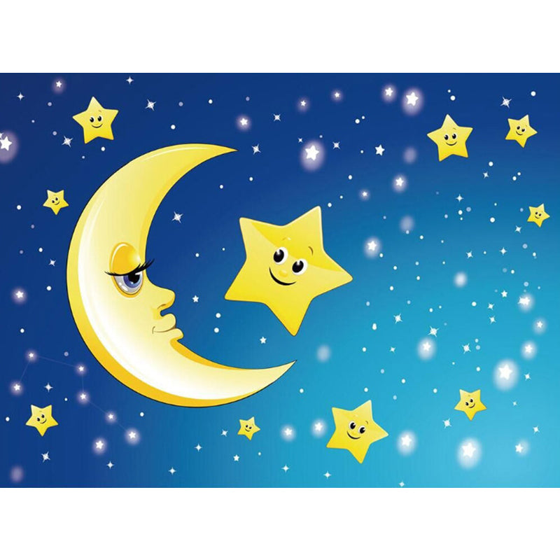 Moon and Stars Mural Decal Kid's Style Non-Woven Textured Wall Covering in Soft Color Clearhalo 'Wall Decor' 'Wall Mural' 1729343