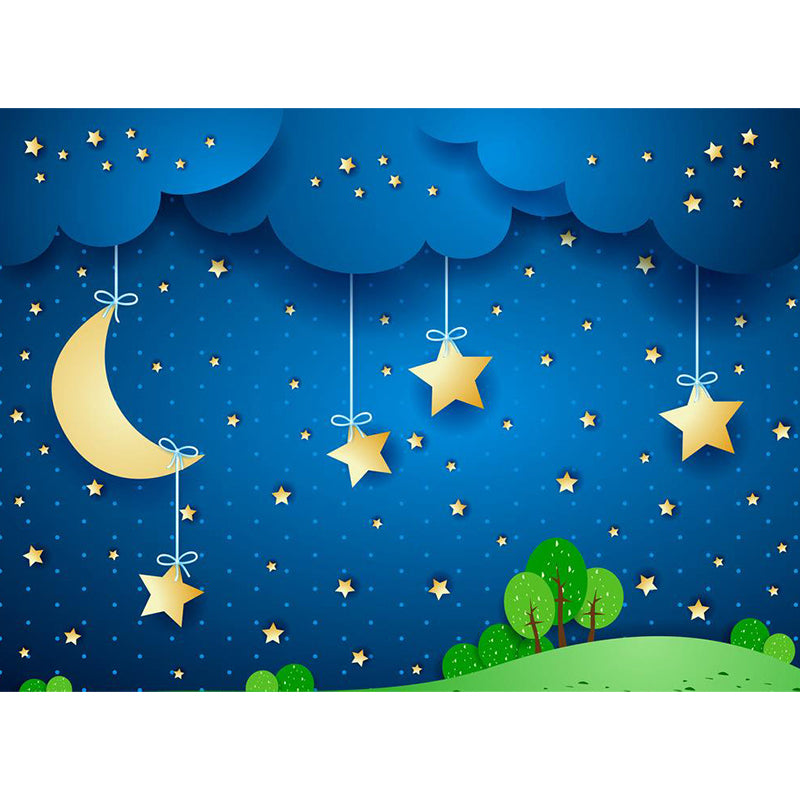 Moon and Stars Mural Decal Kid's Style Non-Woven Textured Wall Covering in Soft Color Clearhalo 'Wall Decor' 'Wall Mural' 1729348