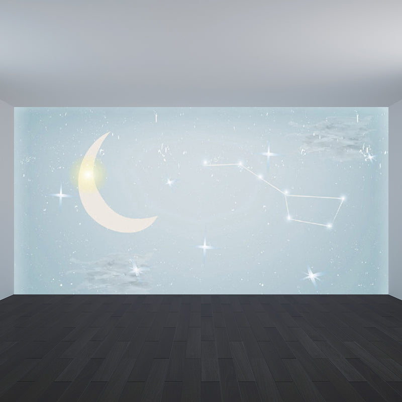 Moon and Stars Mural Decal Kid's Style Non-Woven Textured Wall Covering in Soft Color Clearhalo 'Wall Decor' 'Wall Mural' 1729350