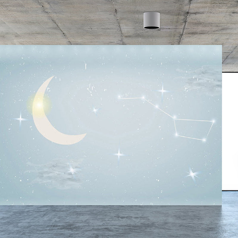 Moon and Stars Mural Decal Kid's Style Non-Woven Textured Wall Covering in Soft Color Clearhalo 'Wall Decor' 'Wall Mural' 1729351