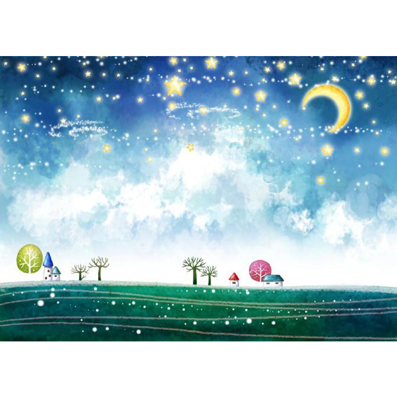 Moon and Stars Mural Decal Kid's Style Non-Woven Textured Wall Covering in Soft Color Clearhalo 'Wall Decor' 'Wall Mural' 1729358