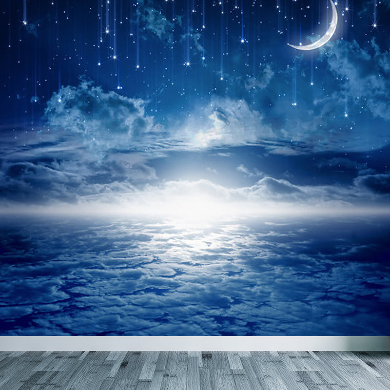 Bright Moon Scene Mural Wallpaper Contemporary Style Non-Woven Material Wall Covering Clearhalo 'Wall Decor' 'Wall Mural' 1729362