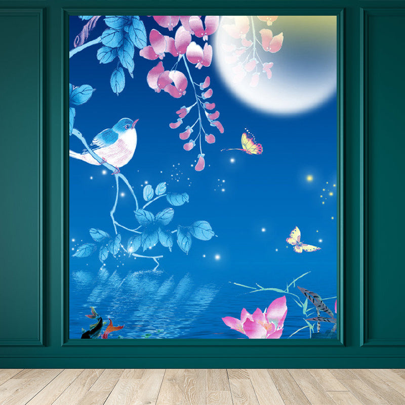 Bright Moon Scene Mural Wallpaper Contemporary Style Non-Woven Material Wall Covering Blue Clearhalo 'Wall Decor' 'Wall Mural' 1729365