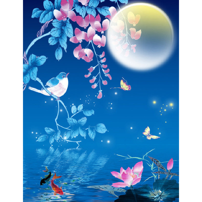 Bright Moon Scene Mural Wallpaper Contemporary Style Non-Woven Material Wall Covering Clearhalo 'Wall Decor' 'Wall Mural' 1729368