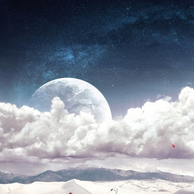 Full Moon Mural Decal Modern Decorative Living Room Wall Covering, Custom Printed Clearhalo 'Wall Decor' 'Wall Mural' 1729388