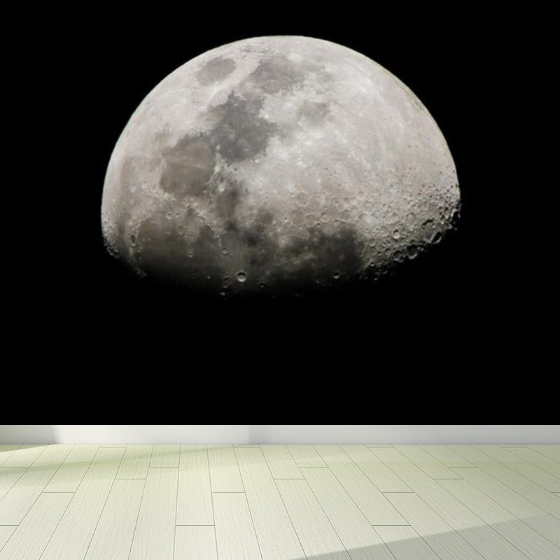 Full Moon Mural Decal Modern Decorative Living Room Wall Covering, Custom Printed Black Clearhalo 'Wall Decor' 'Wall Mural' 1729390