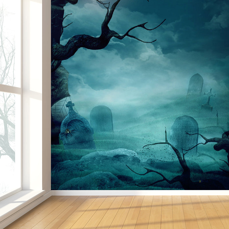 Full Moon Mural Decal Modern Decorative Living Room Wall Covering, Custom Printed Navy Clearhalo 'Wall Decor' 'Wall Mural' 1729400