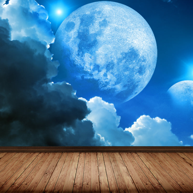 Magical Planet Mural Wallpaper Pastel Color Modern Wall Covering for Girls Bedroom Blue Clearhalo 'Wall Decor' 'Wall Mural' 1729410