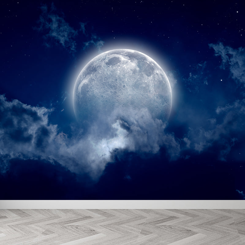 Magical Planet Mural Wallpaper Pastel Color Modern Wall Covering for Girls Bedroom Dark Blue Clearhalo 'Wall Decor' 'Wall Mural' 1729430