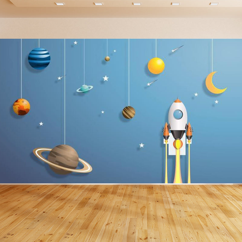 Modern Style Lunar Mural Decal Light Color Waterproofing Wall Decor for Dining Room Blue Clearhalo 'Wall Decor' 'Wall Mural' 1729455