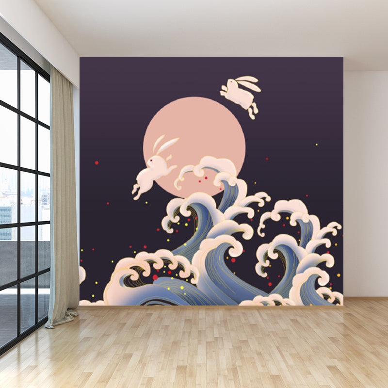 Contemporary Style Luna-Glob Mural Wallpaper Soft Color Outer Space Wall Covering Purple Clearhalo 'Wall Decor' 'Wall Mural' 1729460