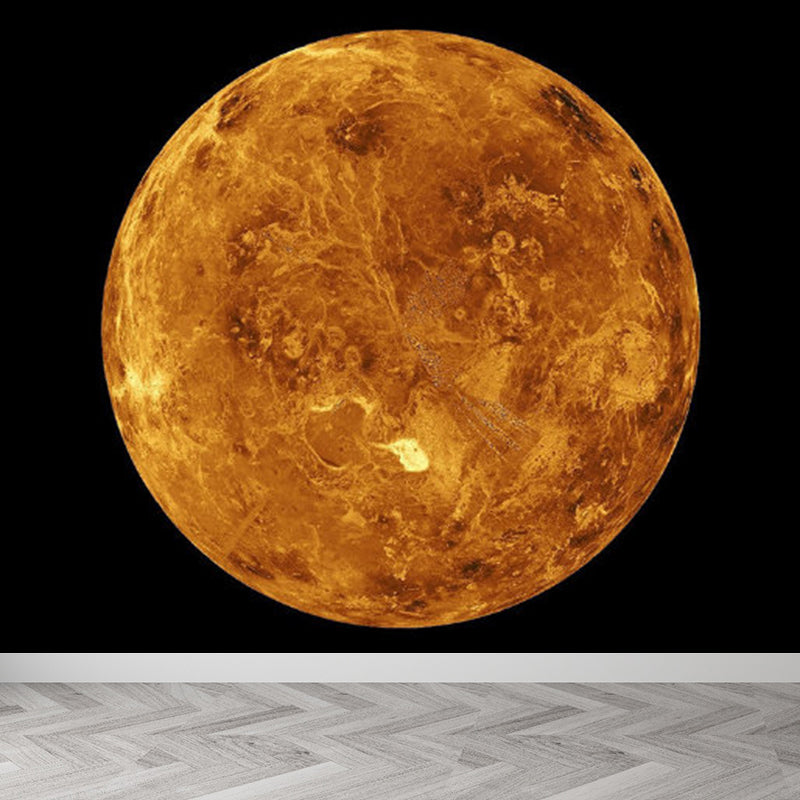 Contemporary Style Luna-Glob Mural Wallpaper Soft Color Outer Space Wall Covering Yellow Clearhalo 'Wall Decor' 'Wall Mural' 1729465