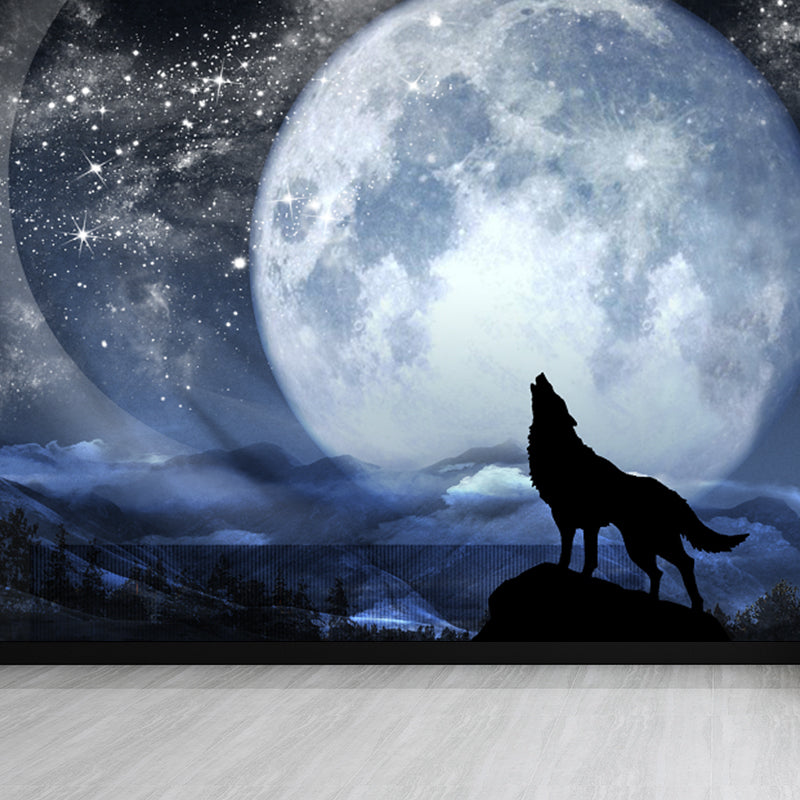 Contemporary Style Luna-Glob Mural Wallpaper Soft Color Outer Space Wall Covering Gray Blue Clearhalo 'Wall Decor' 'Wall Mural' 1729475