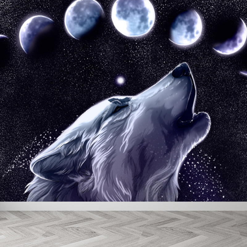 Modern Style Boys Mural Wallpaper Giant Planet Pattern Pastel Color Wall Covering Grey Clearhalo 'Wall Decor' 'Wall Mural' 1729485