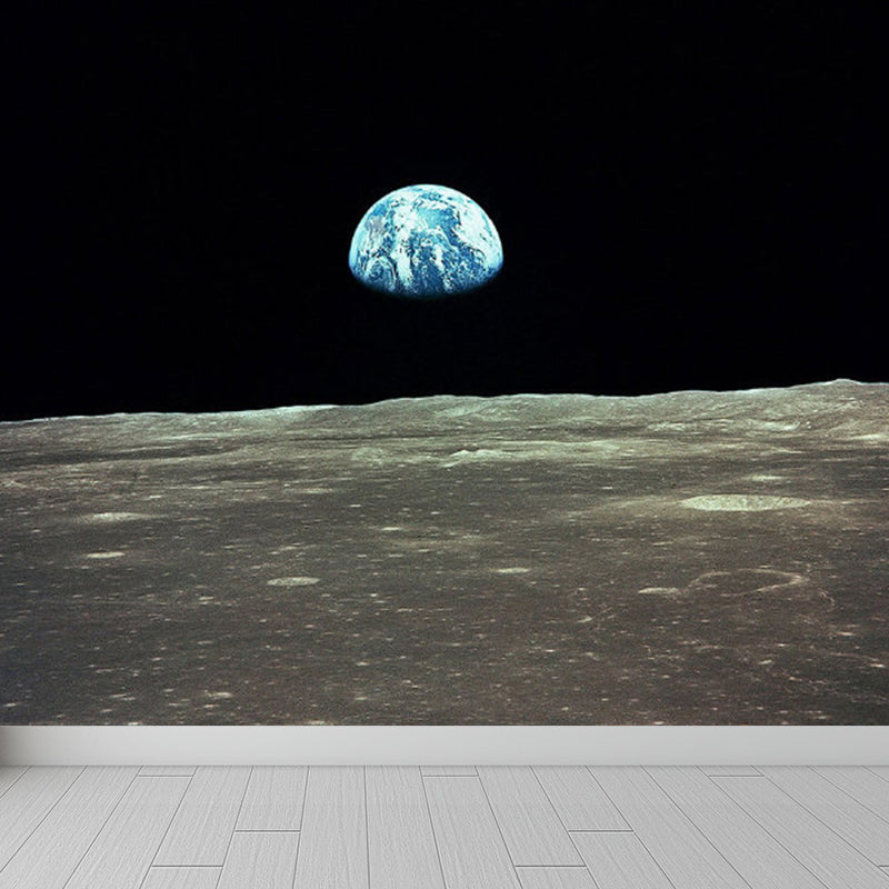 Modern Style Boys Mural Wallpaper Giant Planet Pattern Pastel Color Wall Covering Black Clearhalo 'Wall Decor' 'Wall Mural' 1729495